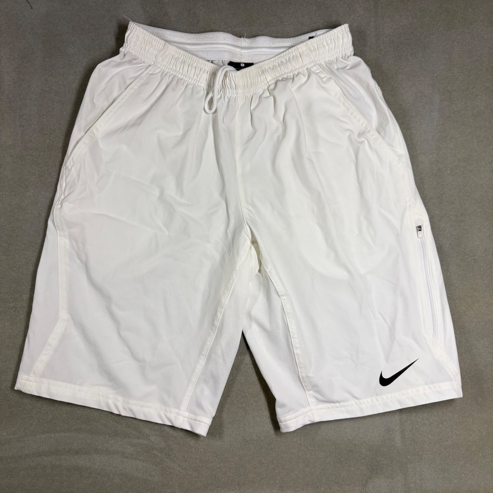 Nike Dri-FIT Mens Athletic Shorts White Small Zipper Pocket Training Gym